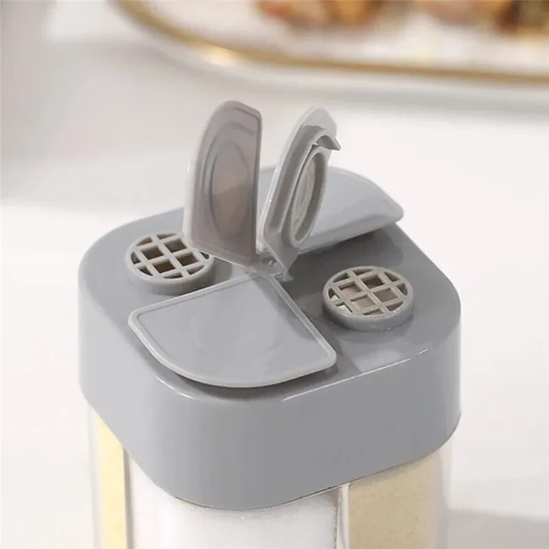 Keturi viename plastikinis permatomas druskos pipirų plaktuvas prieskonių dozatorius 4 skyrių kepsninės stovyklavietės prieskonių stiklainis su dangteliais gaminimui