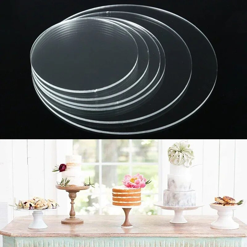 4/6/8/10 colių akrilo tortų diskas apvali lenta Happy Birthday tortai, apipjaustymo apskritimas, skaidrus perspex lakštų lėkštės dekoravimo įrankiai