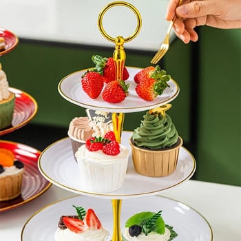 Στάση για τούρτες 3 στρώσεων Διακόσμηση για πάρτι γενεθλίων Γάμου Γάμου Βάση ζαχαροπλαστικής Διακοσμητικό τραπέζι Γλυκά Πιάτο φρούτων Πλαστικός δίσκος για cupcakes