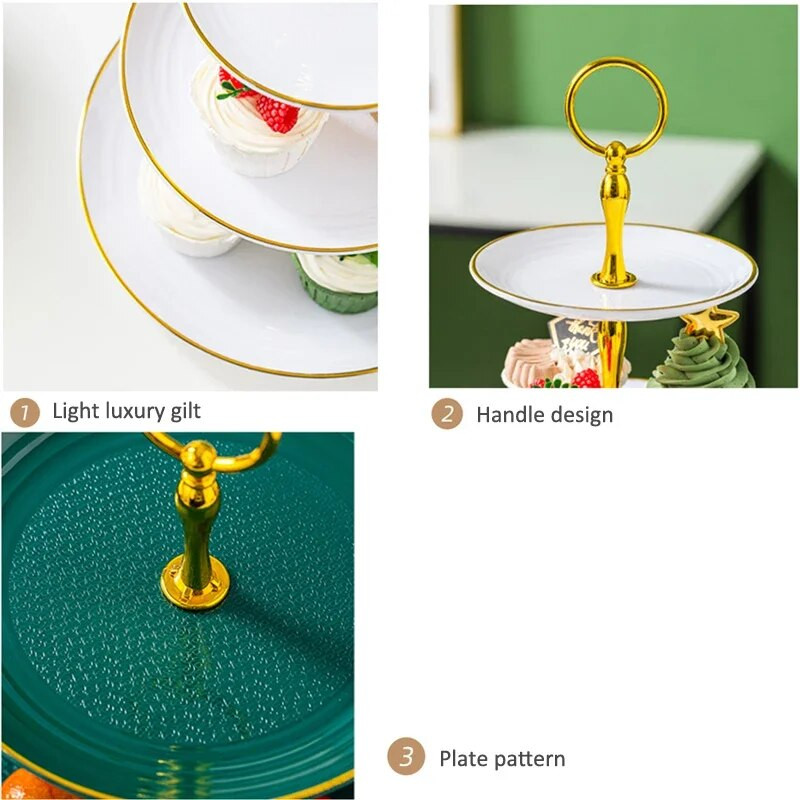 3 sluoksnių tortų stovas Gimtadienio vestuvių vakarėlio dekoras Desertų konditerijos stovai Stalo dekoravimas Saldainiai Vaisių lėkštės Plastikinis keksiukų padėklas