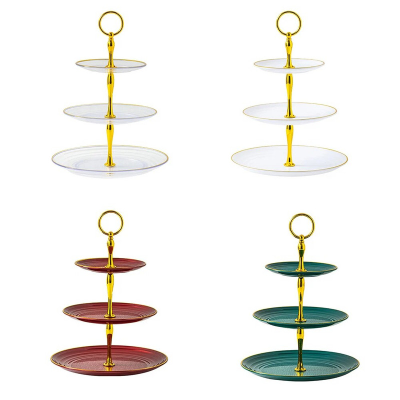 Desertų dekoravimo stovas, apvalus padėklas Didmeninis tortų stovas Desertų laikiklis Vaisiai Gimtadienio vakarėlis Vestuvės Patera 3 sluoksnių dalys