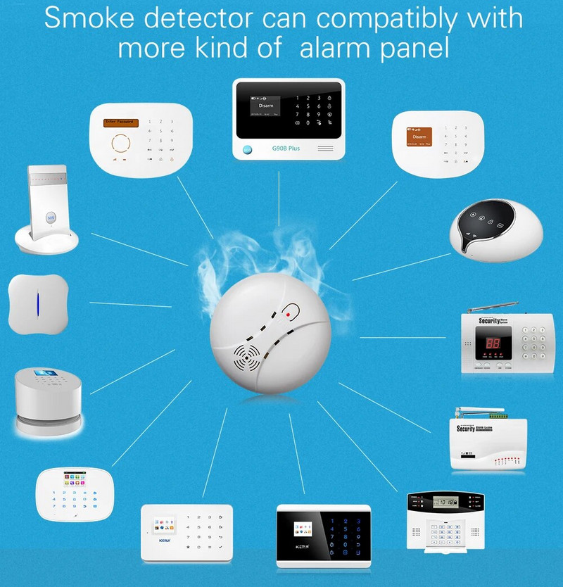 Smarsecur 433mhz belaidis dūmų / gaisro detektorius, skirtas belaidžiam jutikliniam klaviatūros skydeliui, Wifi GSM namų apsaugai, įsilaužimo balso signalizacija