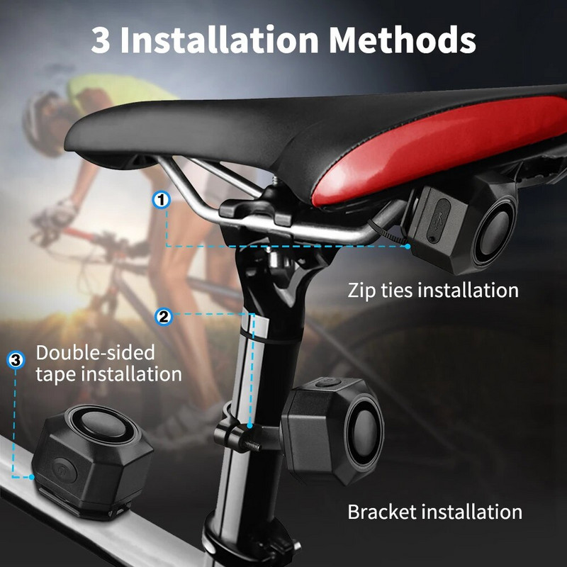 „Tomteen“ belaidis vandeniui atsparus dviračio vibracijos signalizacija, USB įkrovimo dviračio signalizacija, nuotolinio valdymo pultas, motociklo signalizacija, apsauga