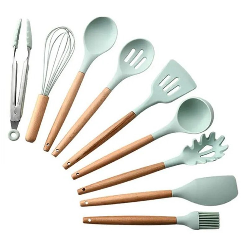 Silikoniniai gaminimo įrankiai rinkinys Vartytuvo žnyplės Sriubos šaukštas Mentele Šepetėlis Grandiklis Nelipnus Kastuvas Kiaušinių plaktuvas Virtuvės reikmenys Virtuvės reikmenys