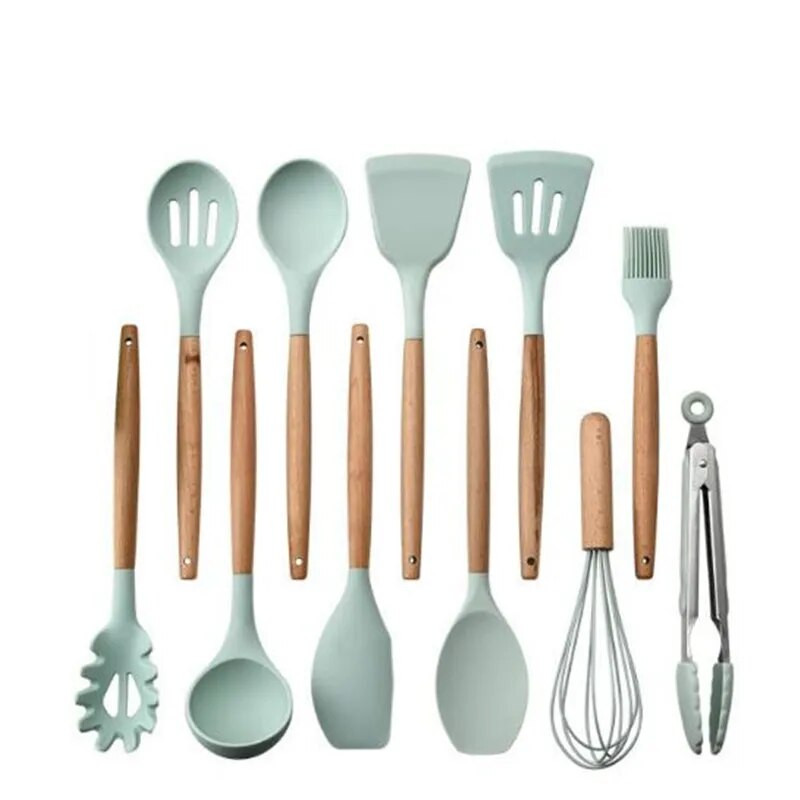 Silikoniniai gaminimo įrankiai rinkinys Vartytuvo žnyplės Sriubos šaukštas Mentele Šepetėlis Grandiklis Nelipnus Kastuvas Kiaušinių plaktuvas Virtuvės reikmenys Virtuvės reikmenys