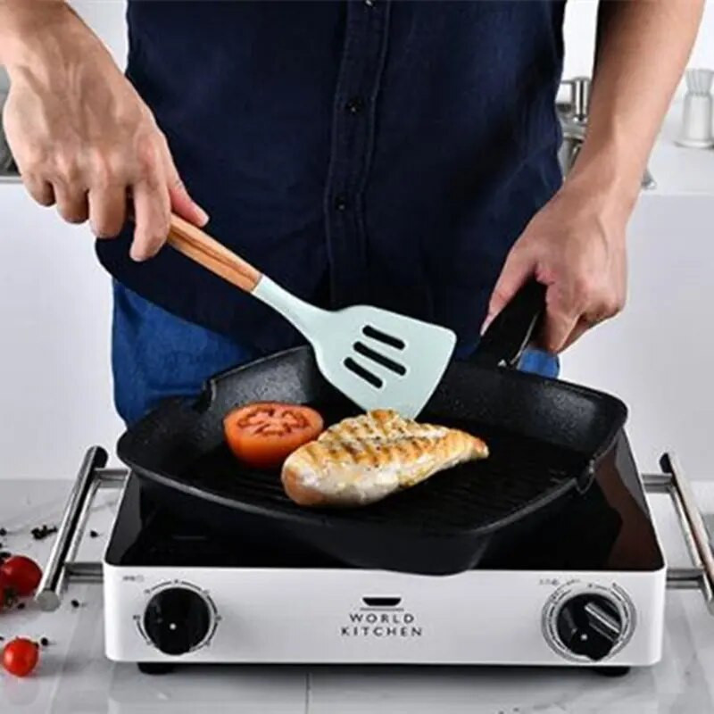 Silikoniniai gaminimo įrankiai rinkinys Vartytuvo žnyplės Sriubos šaukštas Mentele Šepetėlis Grandiklis Nelipnus Kastuvas Kiaušinių plaktuvas Virtuvės reikmenys Virtuvės reikmenys