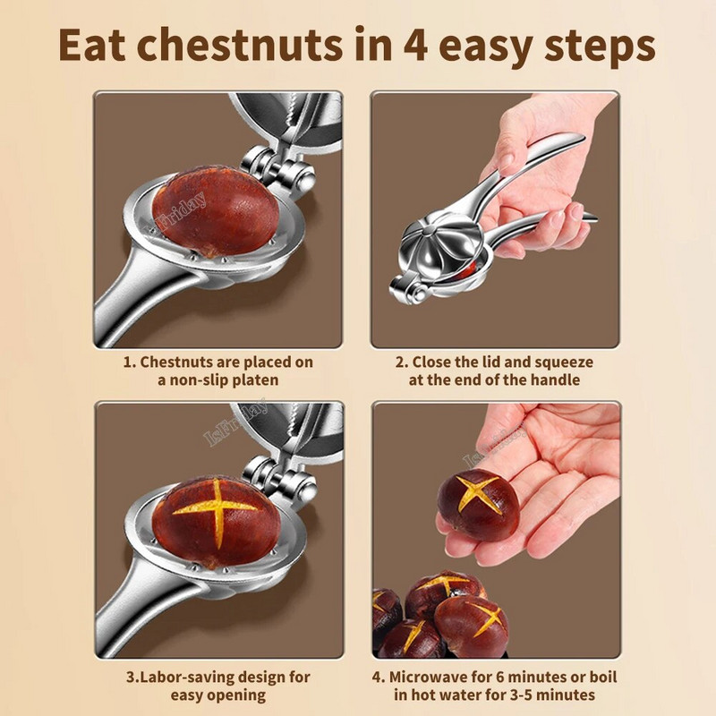 Gesztenyenyitó gép rozsdamentes acél gyorskapcsos diófogó gesztenyehüvelyvágó diótörő Sheller konyhai eszköz