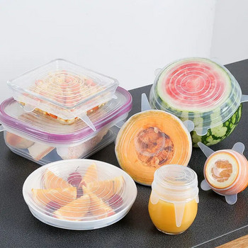 6 τεμάχια/σετ σιλικόνης που διατηρούνται φρέσκα, καλυπτρισμένα φρέσκα τρόφιμα Καλύμματα φρέσκων φαγητών Universal Wrap Bowl Pot Hermetic Kitchen Accessories 2021