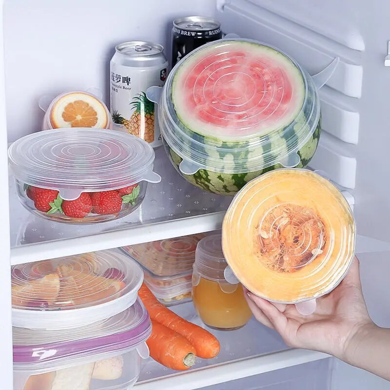 6 vnt./rinkinys Silikono gaiviai išlaikantys dangteliai daugkartiniai maisto švieži dangteliai Universalūs įvyniojami dubenėlio puodai Hermetiški virtuvės reikmenys 2021 m.