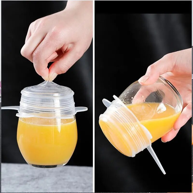 6 vnt./rinkinys Silikono gaiviai išlaikantys dangteliai daugkartiniai maisto švieži dangteliai Universalūs įvyniojami dubenėlio puodai Hermetiški virtuvės reikmenys 2021 m.