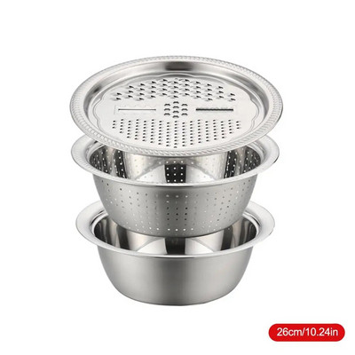 Daugiafunkcinės nerūdijančio plieno virtuvės trintuvės daržovių pjaustyklės Daržovių pjaustyklės nutekėjimo krepšelio rinkinys vaisių kanalizacijos baseinas