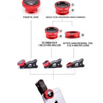 Φακός 3 σε 1 Fish Eye 0,67X ευρυγώνιο ζουμ Fisheye μακροσκοπικοί φακοί Κιτ κάμερας με κλιπ καθολικό φακό για iPhone 14 Huawei Xiaomi