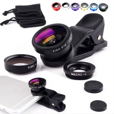 3in1 Fish Eye Lens 0.67X Wide Angle Zoom Fisheye Macro Lenses Camera Kits With Clip Universally Lens For iPhone 14 Huawei Xiaomi