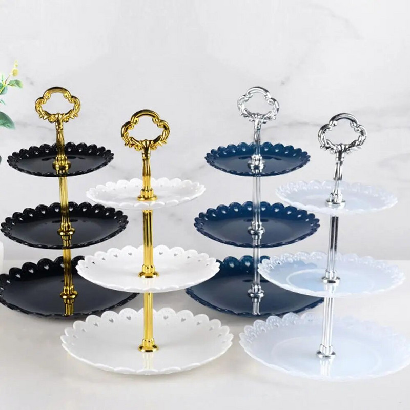 3 pakopų tortų stovas Popietės arbatos vestuvinės lėkštės Vakarėlio indai Kepiniai Plastikiniai padėklai, vitrinos, tortų dekoravimo įrankiai