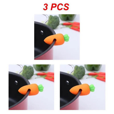 1/3/5 vnt. Silikoninio morkų dizaino, atsparus išsiliejimui puodo dangčio stovo laikiklis Kūrybiški perpildymo kamščiai dangtelio pakėlimo virtuvės priedai