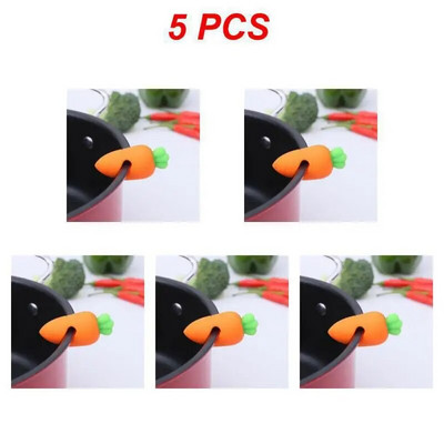 1/3/5 vnt. Silikoninio morkų dizaino, atsparus išsiliejimui puodo dangčio stovo laikiklis Kūrybiški perpildymo kamščiai dangtelio pakėlimo virtuvės priedai