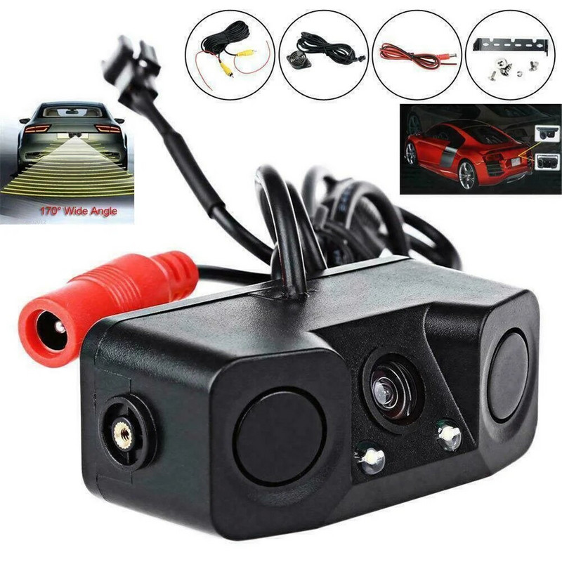 3 viename radarų parkavimo jutiklių rinkinys Matomas Parktronic LED ekrano sistemos atsarginis monitorius Atbulinės eigos kamera Signalizacija Atbulinės eigos radaras