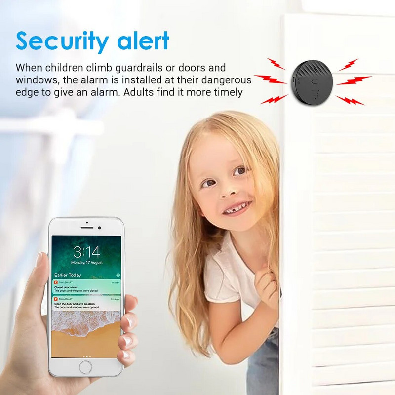 Sectyme Tuya Smart WiFi langų durų signalizacijos vibracijos jutiklis 130dB stiklo dūžimo vibracijos jutiklis, namų saugos signalizacijos detektorius