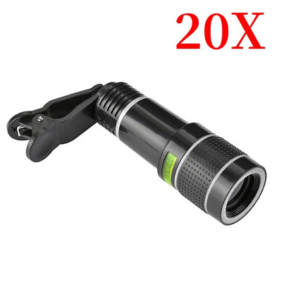Objektyvas Universal Clip 20X/12X Zoom Telefono kamera Teleobjektyvas Monokuliarinis teleskopas Telefonas Universalus Optinio teleskopo objektyvo rinkinys