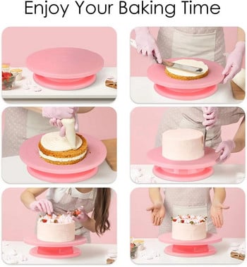 28 см сладкарски въртяща се маса Пластмасова въртяща се маса за торта Неплъзгащи се кръгли въртящи се чинии за торта Поставка Инструменти за украса на торта