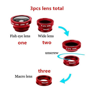 3 в 1 Macro 0,67x широкоъгълен обектив рибешко око Универсална камера за мобилен телефон Fisheye обективи за iPhone, Samsung, Huawei, аксесоари
