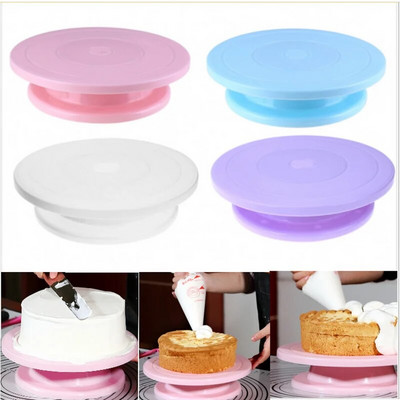 Masă rotativă pentru tort, Mini din plastic, Fondant, Plată turnantă, Platformă rotativă, Suport rotund pentru prăjituri, Accesoriu rotativ pentru bucătărie de acasă