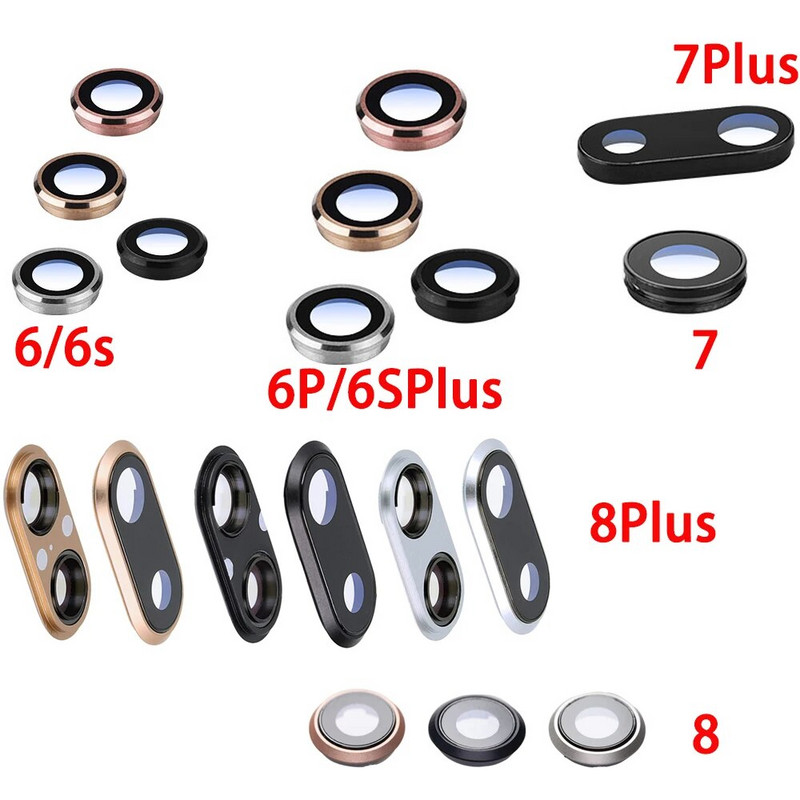 Galinės kameros objektyvo stiklo dangtelis su rėmo pakaitine dalimi, skirta iPhone 6 6s 6Plus 6sPlus 7 7Plus 8 8Plus