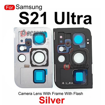 За Samsung Galaxy S21 Ultra S21U задно стъкло на обектива на задната камера с лепило за рамка, стикер, лепило и резервни части за светкавица