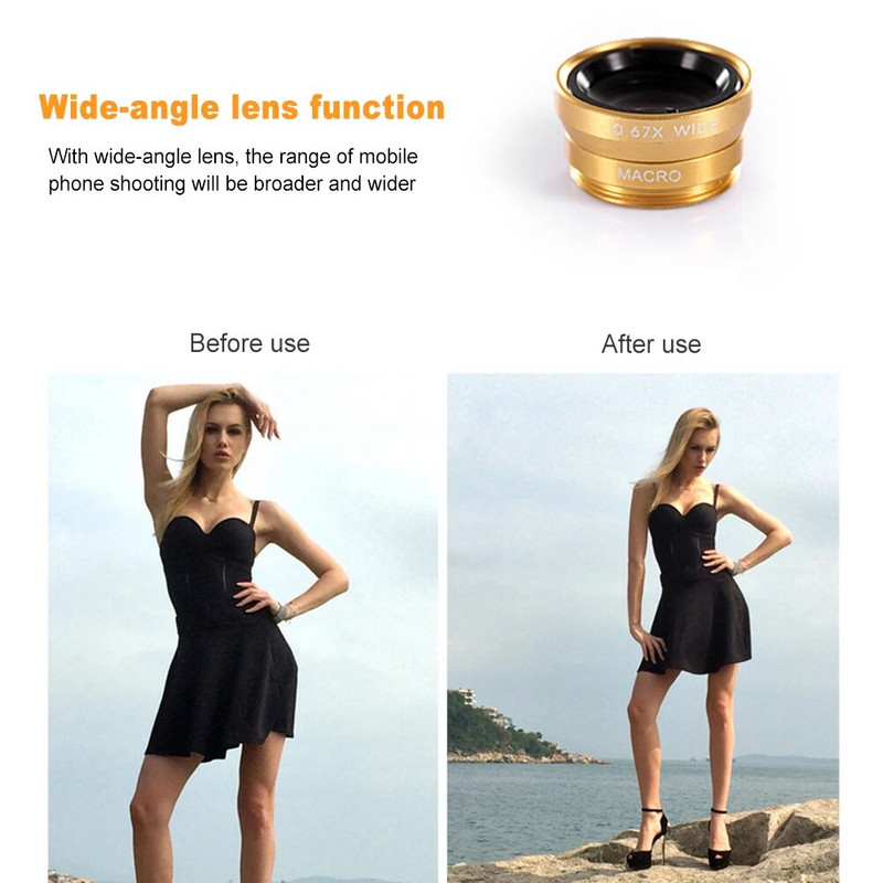 Profesionalni 0.67X HD objektiv za mobilni telefon, univerzalni Fish Eye širokokutni objektiv za makro telefon, objektiv kamere 3u1 objektiv za Android iPhone