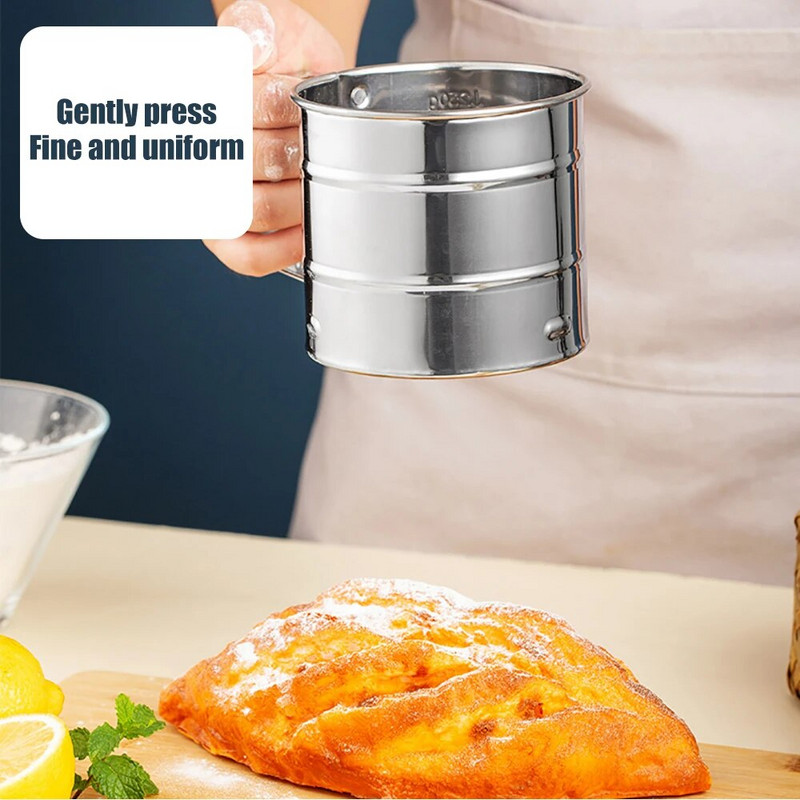 Nerūdijančio plieno miltų sieto puodelis miltelių sietelio tinklelis virtuvės įtaisas pyragams Rankinis cukraus tinklelio sietelis kepimo sietelis