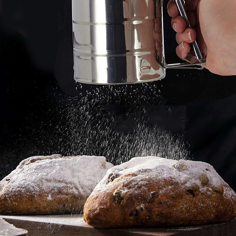 Nerūdijančio plieno miltų sieto puodelis miltelių sietelio tinklelis virtuvės įtaisas pyragams Rankinis cukraus tinklelio sietelis kepimo sietelis