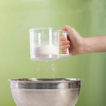 Пластмасово ръчно разклащане Сито за брашно Кухненски филтър за брашно Инструмент за печене Ръчна чаша Преносимо сито за брашно