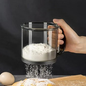Virtuvinis miltų sietelis rankinis pusiau automatinis cukraus sijotukas miltelių plaktuvo rankena matavimo puodelio gaminimo įrankis kepimui virtuvės įrankiai