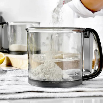 Κόσκινο αλεύρου κουζίνας Ημιαυτόματο σέικερ σκόνης κοσκινίσματος ζάχαρης Λαβή μέτρησης κυπέλλου Εργαλείο παρασκευής ψησίματος Εργαλεία κουζίνας