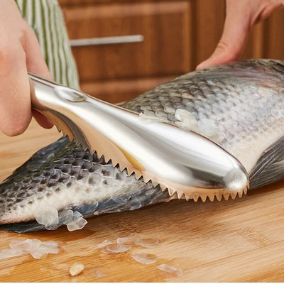 Curățător de solzi de pește din oțel inoxidabil Racletă pentru curățarea solzilor de pește Instrument de îndepărtare a pielii de pește Perie de curățare