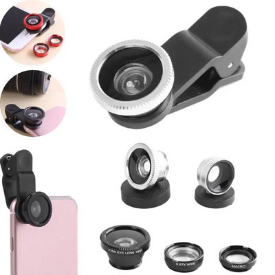 3 in 1 Wide Angle Macro Fisheye Phone Lens Kit 0.67X Wide Angle Zoom Fish Eye Macro Lenses with Fixation Clip for iPhone Samsung
