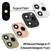Prabangus netikras fotoaparato objektyvo dangtelis, apsauginis stiklo dėklo lipdukas, palaikymas blykstės sekundėmis Keisti į i Phone 11 Pro Max, skirtas i Phone XR X
