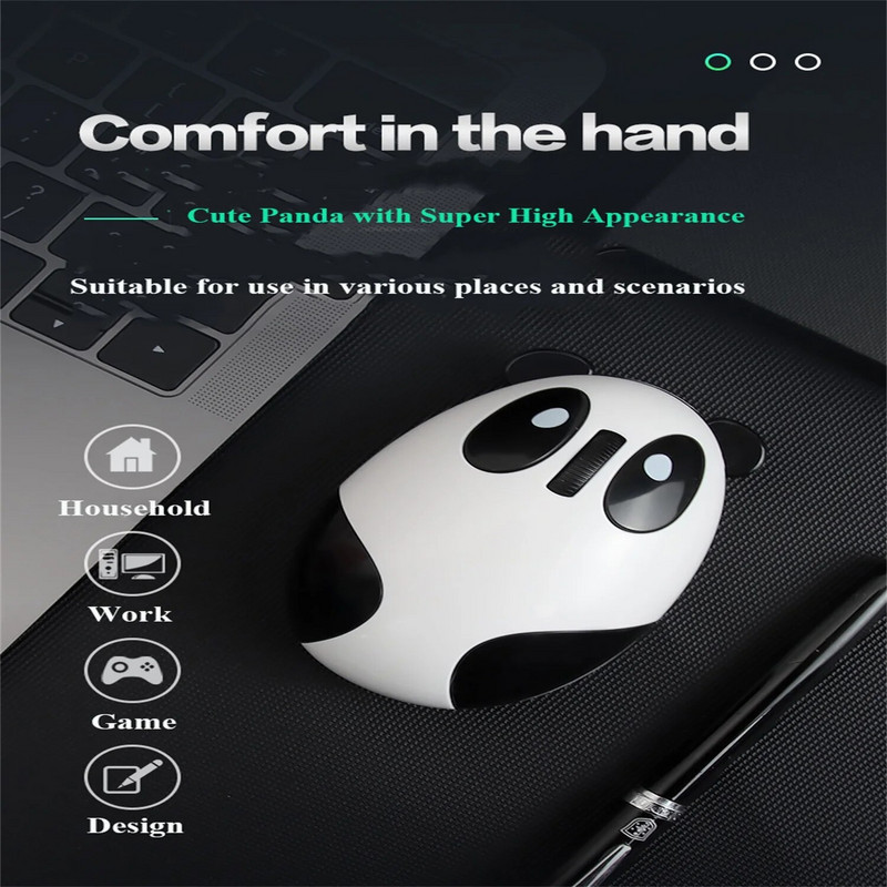 Nauja miela animacinių filmų „Panda“ belaidė pelė, įkraunama tyli, patogus prisilietimas, tinkamas biuro žaidimams, suderinamumas su keliomis sistemomis