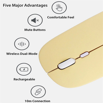 Νέο ασύρματο ποντίκι διπλής λειτουργίας 2.4G Bluetooth Silent Τριών ταχυτήτων DPI Επαναφορτιζόμενο ασύρματο ποντίκι Emit Light για φορητούς υπολογιστές