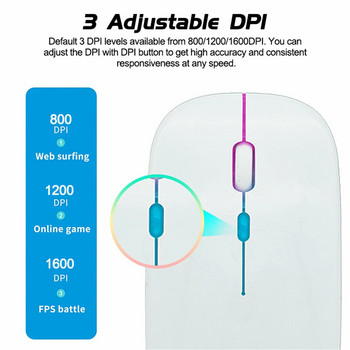 Νέο ασύρματο ποντίκι διπλής λειτουργίας 2.4G Bluetooth Silent Τριών ταχυτήτων DPI Επαναφορτιζόμενο ασύρματο ποντίκι Emit Light για φορητούς υπολογιστές