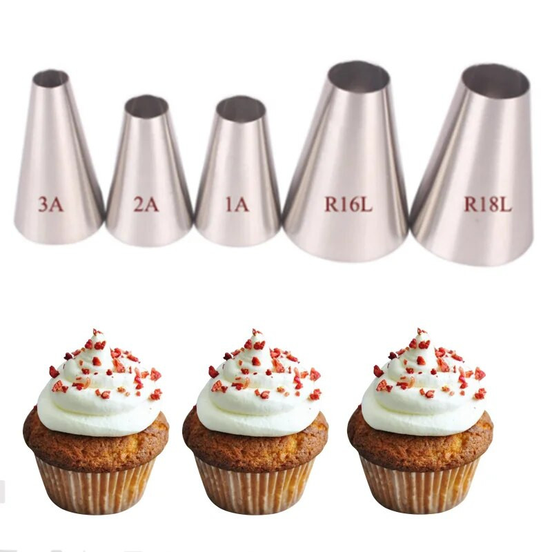 5vnt Virtuvės priedai Apvalios formos konditerijos antgaliai Tortų įrankiai Kremas nerūdijančio plieno glazūra vamzdeliai Tortai dekoravimo įrankiai