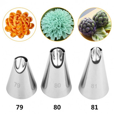 3 vnt. vamzdžių antgaliai pyragams Fondantas Dekoravimo tešlos glazūros patarimai Kepimo įrankiai Sukurkite chrizantemų pušies riešutų žiedlapius