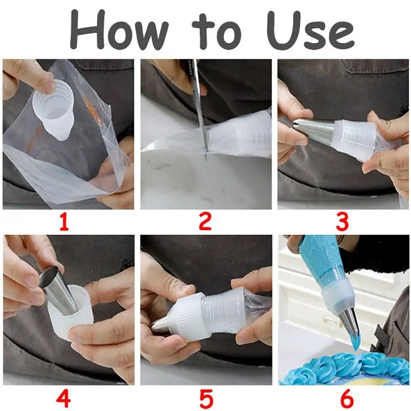 1 vnt. pyrago konditerijos antgalis, keitiklis, kepimo reikmenų kremas, gniuždymo, suspaudimo adapteris.