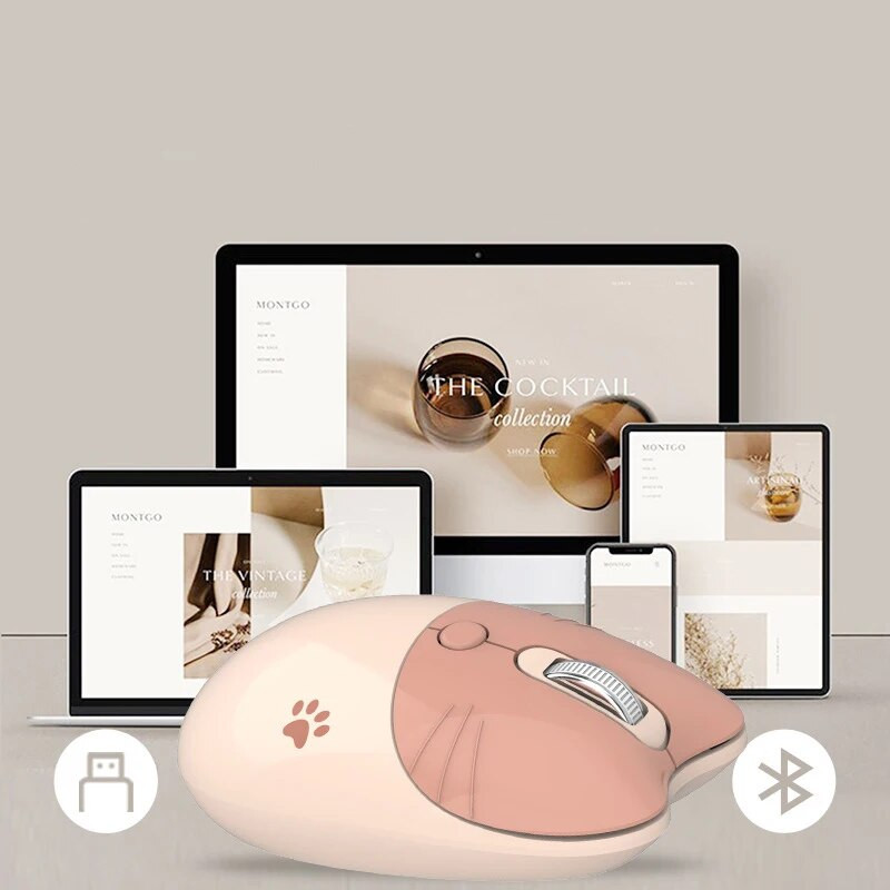 M3 belaidė „Bluetooth“ + 2,4 g pelė mergaitė mielas animacinis nešiojamasis kompiuteris biuro nešiojamasis belaidis „Bluetooth“ dviejų režimų pelė tyli ir tyli