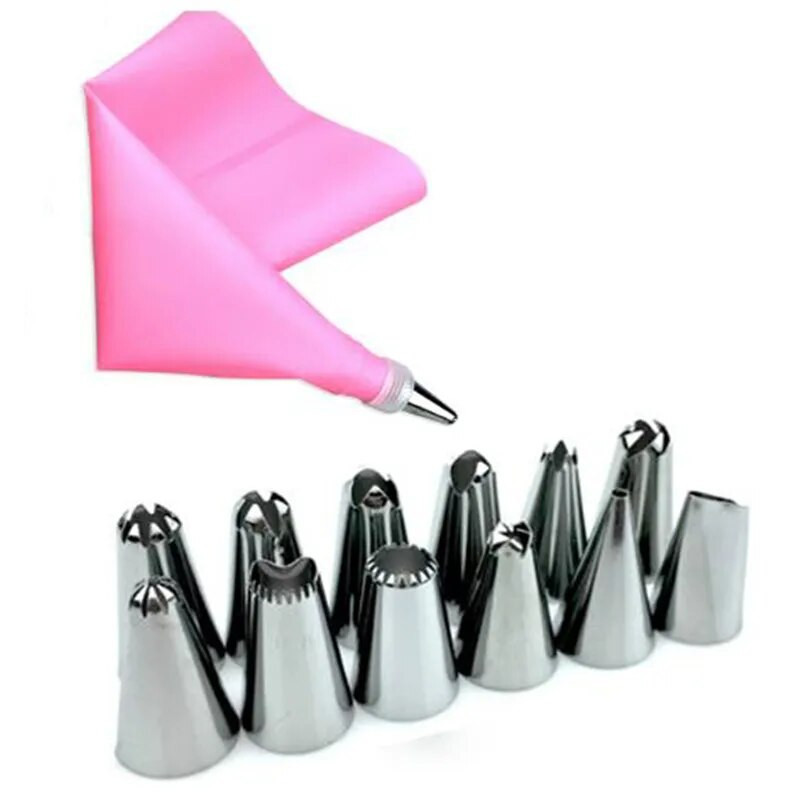 14 vnt / rinkinys silikoninis glazūras vamzdžių kremo konditerijos maišelis 12 vnt nerūdijančio plieno antgalis konditerijos antgaliai konverteris "pasidaryk pats" tortų dekoravimo įrankiai