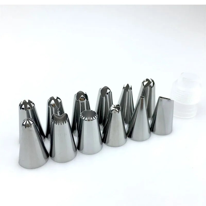 14 vnt / rinkinys silikoninis glazūras vamzdžių kremo konditerijos maišelis 12 vnt nerūdijančio plieno antgalis konditerijos antgaliai konverteris "pasidaryk pats" tortų dekoravimo įrankiai