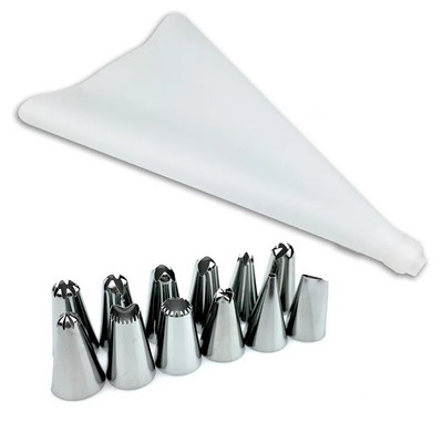 14vnt/Rinkinys Virimo maišelis + vamzdžių antgaliai nerūdijančio plieno tortų dekoravimo antgaliai rinkinys konditerijos gaminiai konditerijos gaminiai kremas kepimas pasidaryk pats Įrankiai Nauja