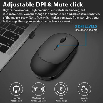 Безжична игрална мишка 2.4G Bluetooth-съвместима безжична мишка Акумулаторна ергономична мишка за компютър компютър лаптоп Macbook ipad
