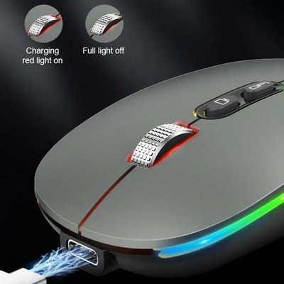 Ασύρματο ποντίκι τύπου C 2,4 GHZ Επαναφορτιζόμενο εξαιρετικά λεπτό φορητό φορητό ποντίκι διπλής λειτουργίας Αθόρυβο ποντίκι οπίσθιου φωτισμού για φορητό υπολογιστή