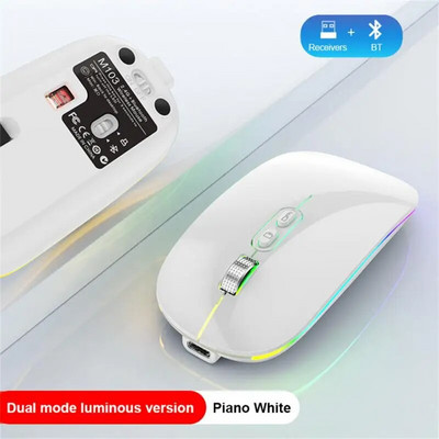 2,4 GHZ belaidė C tipo įkraunama ypač plona nešiojama dvigubo režimo pelė, tyli foninio apšvietimo pelė, skirta nešiojamam kompiuteriui
